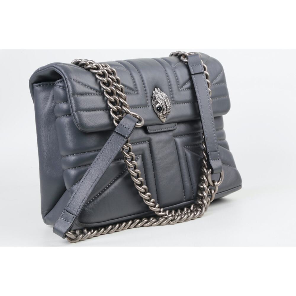 Kurt Geiger London Kensington Bag Gray Leather Quilted Crossbody Shoulder Flap